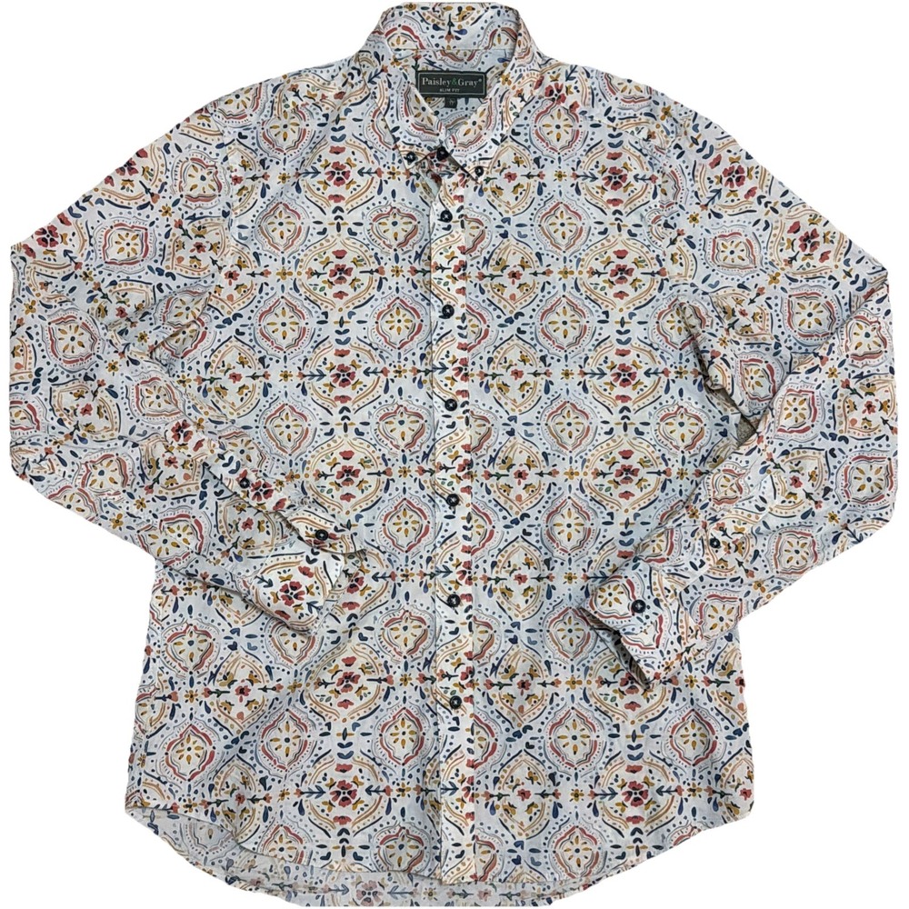 NWOT Paisley & Gray Long Sleeve Slim Fit Shirt - Large/17 White Random Print